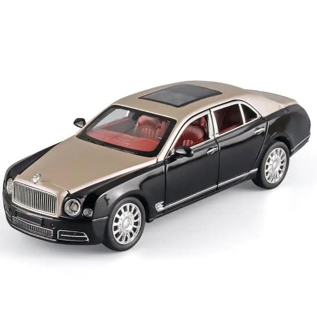 Image of Bentley MULSANNE 1:24 Diecast Scale Model Metal Pull Back Toy car for Kids with Openable Doors & Light, Music Toy Vehicle for Kids (Gold+Black)