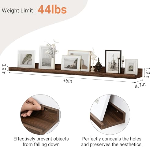 Feihorrm Floating Shelves for Wall, 36 inch Wall Mounted Floating Shelves Set of 2, Rustic Wood Wall Shelves for Bathroom Bedroom Living Room Kitchen, Wall Shelf for Books Photo Frames, Walnut by Feihorrm - Image 2