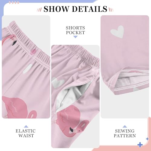 Flamingo Heart Boys Pants Boys Athletic Pants Long Pant for Boy with Pockets Wide-Leg Size 6-14Y4