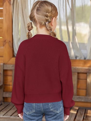 Haloumoning Girls Knit Pullover Sweaters Mock Neck Long Lantern Sleeve Jumper Tops 5-14 Years4