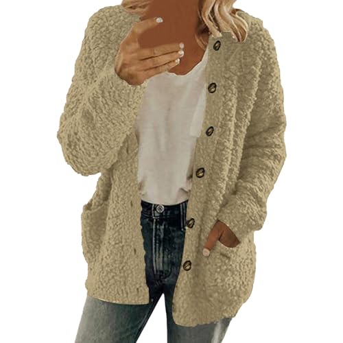 Sherpa Jacket Womens Trendy Fleece Fuzzy Warm Teddy Cozy Cardigan Sweaters with Pockets Casual Soft Winter Coats Clothes