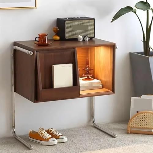 Mesita de noche de madera, moderna mesa auxiliar minimalista con cajón de almacenamiento, muebles de dormitorio de madera maciza, acabado marrón oscuro