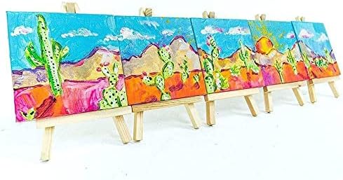 JKG® Mini Blank Canvas Panel with Wooden Easel Stand - Framed - Perfect for Artist Painting Small Canvas - for Acrylic & Water Based Paints (16cm x 12cm Canvas with Stand)