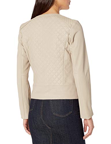 Cole Haan Women's Jewel Neck Quilted Leather Jacket, Cream, X-Large #TOP1