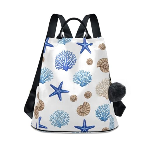 Sac à dos bleu corail étoile de mer coquillages blanc mode femme 17L