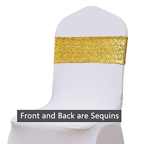 Sinssowl Gold Chair Sash 10 Pack Sequin Chair Sashes For Folding Chairs, Spandex Chair Bands Slide Buckles Gold Chair Sashes For Wedding Party Fiesta Baby Shower Chairs Decor - Gold Chair Sashes #TOP2
