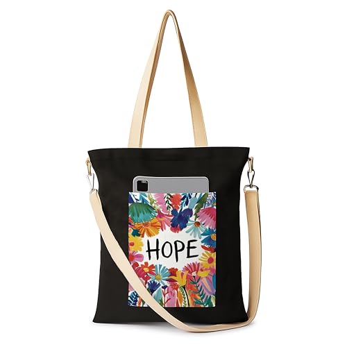 Image of ZORI Black Sling Tote Bag With Pocket and with Beige Straps, Tote Bags For Women large capacity,Tote bag For Shopping, College, Travel, More Canvas Handbag For Unisex