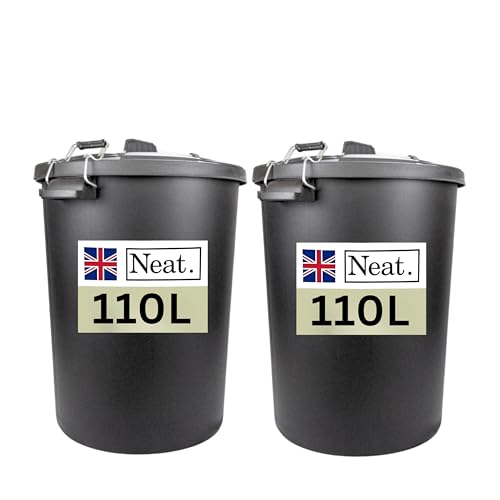 NeatPlastics Dustbin 110 L, Large Dustbin for Garden with Heavy-Duty Weather Resistant and Food Grade Material, Trash Can Garbage Bin With 2 Clip Locking Lid for Indoor & Outdoor Waste, Pack of 2