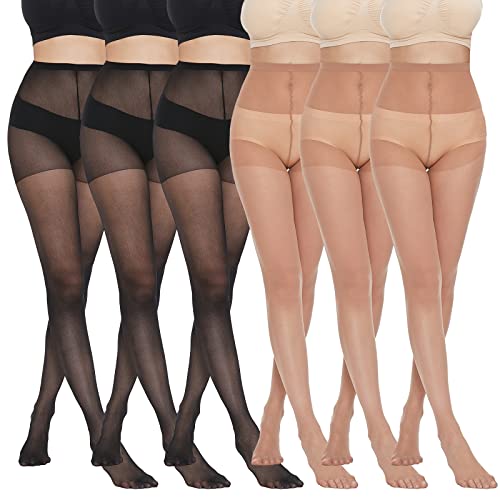 Image of MANZI 6 Pairs Pantyhose for Women 20 Denier High Waist Sheer Tights