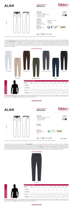 Giblor's Pantalone ALAN da Cuoco Chef Cucina in Cotone Unisex Slim Fit MENU NERO