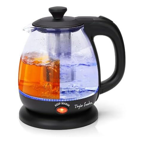 Taylor Swoden Electric Kettle with Tea Infuser, 1L Small Electric Tea Kettle with Keep Warm, LED Light Hot Water Boiler & Heater for Coffee & Tea, Auto Shut-Off & Boil Dry Protection, BPA Free, Black Cover