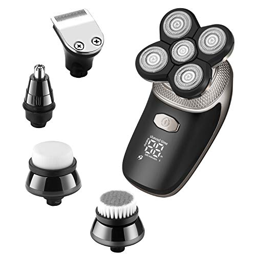 ikeen Electric Razor for Men Bald Men Shaver Beard Trimmer 5 in 1 Grooming Kit Rotary Shaver Waterproof Electric Shaver Razor LED Display Rechargeable