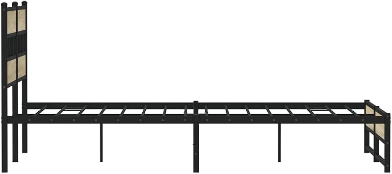 Metal Bed Frame with Sonoma Oak Finish 135x190 cm Double Size Robust Steel Construction Extra Underbed Storage and Supportive Headboard for Bedroom Use