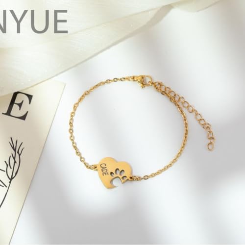 Personalized Paw Print Bracelet with 1-5 Name Engraved, Custom NameTiny Dog Paw Bracelet Gift for Women Mom Friend, Silver (Style 2) — view 4