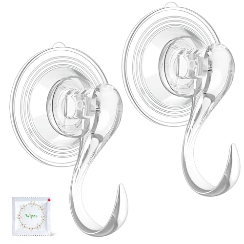 VIS'V Suction Cup Hooks, Small Clear Reusable Heavy Duty Vacuum Suction Cup Hooks with Cleaning Cloth Strong Window Glass Kitchen Bathroom Hooks for Towel Loofah Sponge Christmas Wreath - 6 Packs