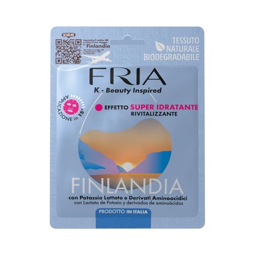 Fria K-Beauty Maschera Viso Finlandia con Potassio Lattato e Derivati Aminoacidici, Effetto Super Idratante sulla Pelle, Dermatologicamente Testata, Confezione da 1 Maschera