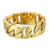 SDA Wide Chunky Gold Chain Bracelet - Heavy and Waterproof 316L Surgical Steel with 18K Gold Plating for Modern Men and Women into Hip Hop Fashion (B476-32mm-Gold, 8.5 Inches)