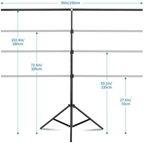 Bonnlo T-Shape Stand Background Backdrop Support Stand Kit 1.5x2m with Backdrop Clips, Storage Bag Adjustable Height from 70cm to 260cm for Photoshoot Video