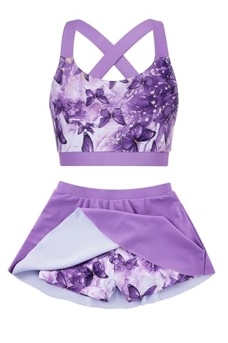 Image of Girls 2 Piece Tankini Swimsuit Summer Boyshort Bathing Suit with Beach Skirt Swimwear 5-16 Years
