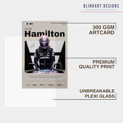 Image of BLINKART Lewis Hamilton F1 Racing Tennis Player Synthetic Wood Photo Framed Wall Hanging Poster For Room & Office Bedroom Living Boys & Girl Room Home Wall Hanging, Decorative Wall Art (13*10 Inches)
