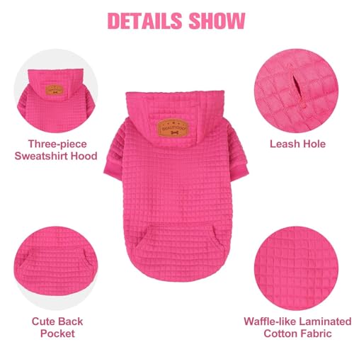 Image of BEAUTYZOO Dog Hoodies Sweater for Small Dogs,Waffle‑Like Laminated Pet Coat | Warm Dog Sweatshirt with Pocket & Leash Hole,Pullover Clothes for Girl Boy Dogs & Cats,Stretchy & Easy‑On‑Off,Chihuahua Puppy