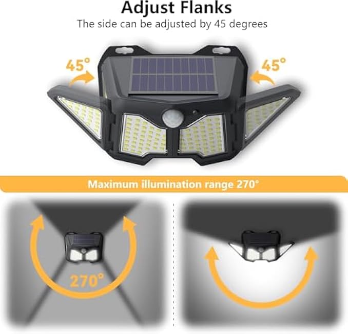 Solar Light Outdoor 122 LED, Solar Flood Lights IP44 Waterproof with 2 Adjustable Head 270 Wide Angle, Motion Sensor Outdoor Lights with 3 Lighting Modes¨Û4 Pack (Black)