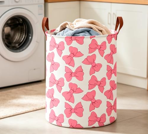 Image of CLOCOR Large Laundry Basket,Waterproof Storage Bin,Collapsible Fabric Storage Container(Pink Bowknot)