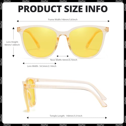 HASFOX® Night Vision Driving Glasses for Men Women Anti Glare Polarized Night Time Glasses Yellow Lens UV Protection H18513