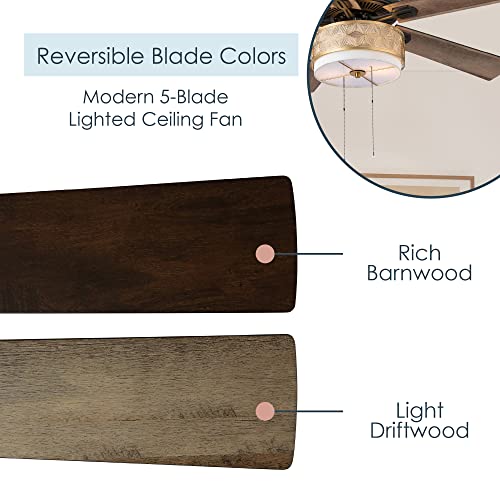 River Of Goods Led Drum Caged Ceiling Fan - 52" L X 52" W - Transitional Ceiling Fan With Lights And 5 Wood-Grain Blades #TOP4