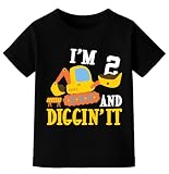 IDOPARAS Toddler Boys 2nd Birthday Construction Excavator Shirt Boys I'm Two and Diggin It Birthday Outfit