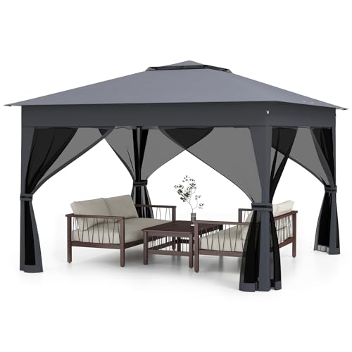 RELAX4LIFE Tonnelle Pliante 3x3 avec Moustiquaires, Tonnelle de Jardin Exterieur Facile à Monter, Toit Ventilé Argenté, Protection Solaire, Sac Inclus,...