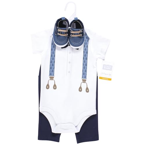Image of Hudson Baby Unisex Baby Cotton Bodysuit, Pant and Shoe Set