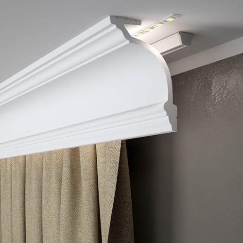 Mardom Decor MD156 - Weiße Lichtprofile - Robuste Stuckleiste - für den Einsatz mit LED-Beleuchtung - Langlebiger PolyForce-Kunststoff - Widerstandsfähig und Langlebig - 200x11x14,5 cm