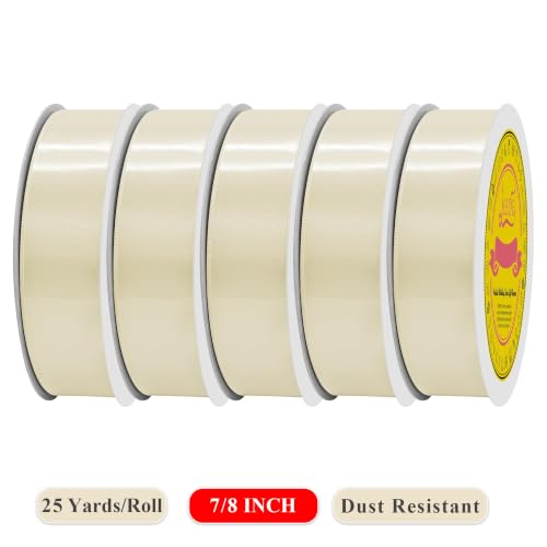Image of 5 Rolls Double Face Ivory Satin Ribbon 7 /8 Inch Polyester Ivory Ribbon for Gift Wrapping Very Suitable for Weddings Party Invitation Decorations and More,Total 125 Yards