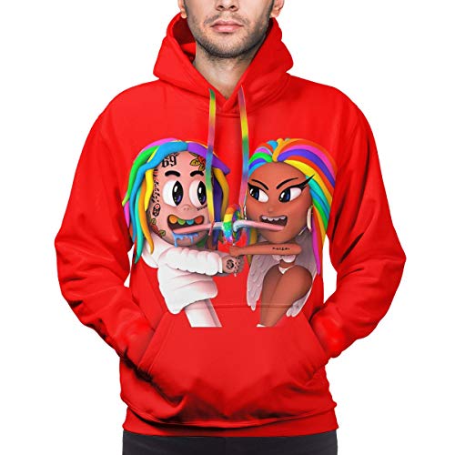 JETUEHID Men's 6ix9ine 3D Print Hoodie Pullover Fashion Hip-Hop Hooded Sweatshirt, Style6, L