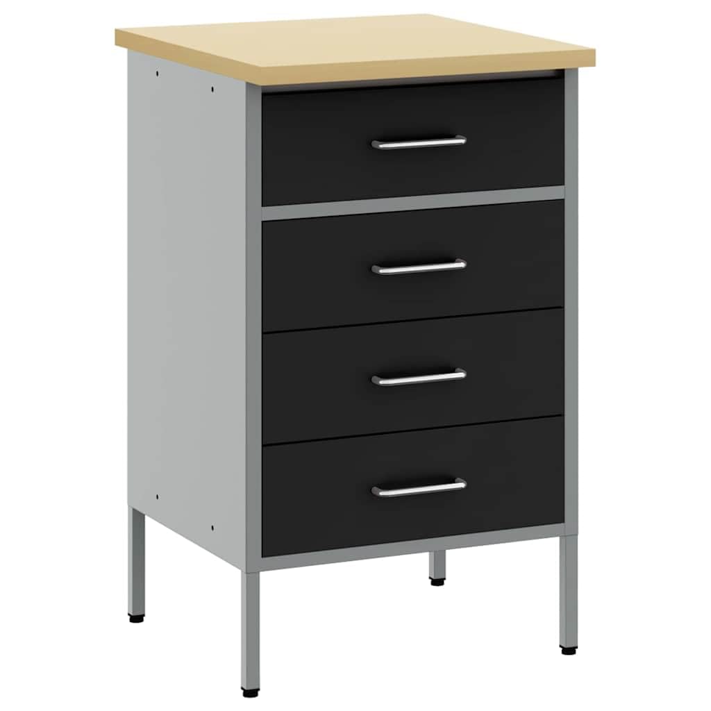 Banco de trabajo de acero industrial con cajones en negro y gris, 50 x 55 x 85 cm, robusto banco de taller para trabajos profesionales y proyectos de afición de materiales de madera