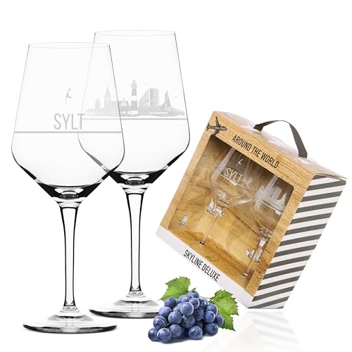 Set di 2 bicchieri da vino Sylt in bella confezione regalo, serigrafia di alta qualità in elegante bianco inciso, più dettagliata dell'incisione, idea regalo per la festa della mamma, la festa del