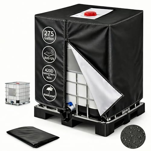420D IBC Tote Cover 275 Gallon Water Tank Protective Cover for 1000L Garden Rain Water Tank Protect Water Tank from Harmful UV Rays (Black)