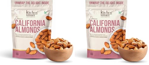 Image of KitchenSmith Jumbo California Almond - 250gm | Badam Giri, Naturally Sourced Crunchy Badaam & High In Antioxidant | Naturally Sweet & Tasty | Energy Booster | Dry Fruits (Air Tight Pouch) (Pack of 2)