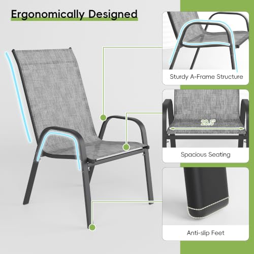 Image of Patio Chairs Set of 4, Stackable Outdoor Dining Chairs for All Weather, Metal Modern Outside Furniture Chair for Pool Side, Garden, Backyard Deck, Light Grey