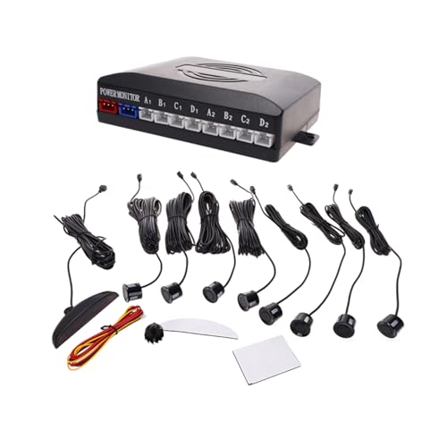 Kit 8 Sensori di Parcheggio Auto, Display LED e Cicalino Acustico, Per Anteriore e Posteriore, Sensori da 21mm