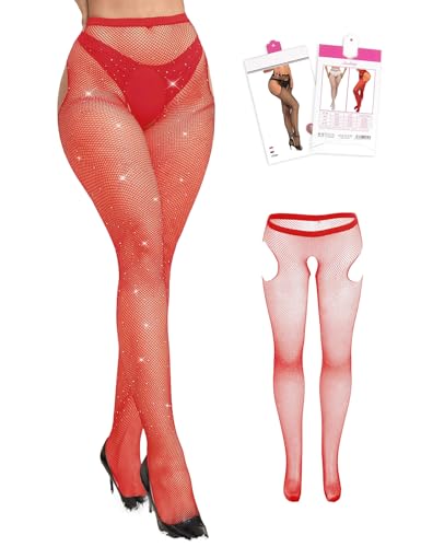 ohyeahlady Collant Resille Ouvert à L'Entrejambe Grande Taille Collant Fantaisie Strass Bas Resille Sexy Pute Autofixant Tenu Lingerie Et Vetement Halloween...