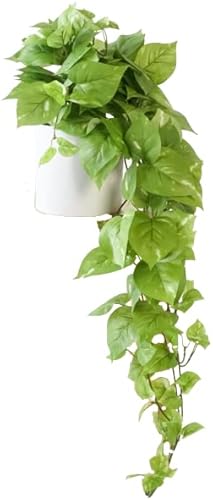 Retrograde 32” Fake Pothos Plant Realistic Silk Plants for Home Decor Indoor with Removable Pot Faux Pothos Desk Plants for Office Plant Decor for Bedroom Artificial Plants for Home Decor Indoor (1pc)