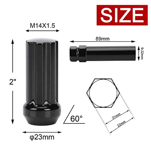 M14X1.5 Wheel Lug Nuts, 32Pcs Black 14Mmx1.5 Spline Lug Nut 2 Inch Tall With 1 Socket Key Compatible For Silverado Suburban Express Sierra Ram 2500 3500 F250 F350 8 Lug Aftermarket Wheels #TOP4