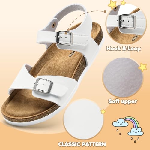 Image of Torotto Toddler Kids Sandals Boys Girls Cork Footbed Sandals with Adjustable Buckle Casual Slides Open Toes Flat