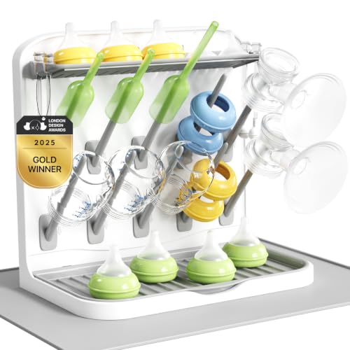 Image of Lifewit Baby Bottle Drying Rack with Drain Mat & 10 Hooks, Newborn Essentials Must Haves, Bottle Storage Organizer for Countertop, Cabinet, Rack Dryer Holder for Pacifiers, Pump Parts, Baby Stuff