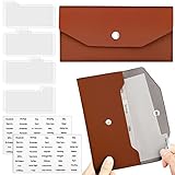 11 Pieces Cash Envelope Wallet PU Leather Cash Envelopes Cash Wallet Reusable Budget Envelope Cash Dividers for Wallets with Cash Envelope Tab Stickers for Bill Planner (Brown Wallet)