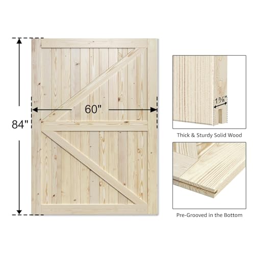 Image of SmartStandard 60in x 84in Sliding Barn Wood Door, Natural, Fit 10FT Rail