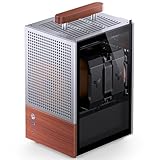 JONSBO T6 Silver ITX PC Case, Mini Tower Aluminum Computer Case, with Multifunctional Handle, Walnut (Solid Wood) Panel.MB:DTX/ITX,Silver Chassis