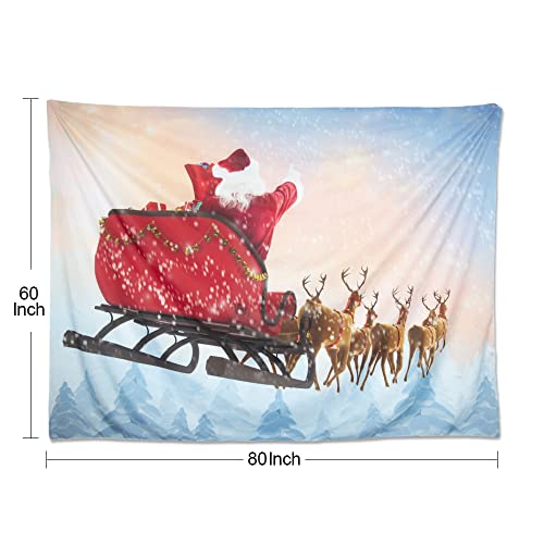 Colorful Star Christmas Wall Hanging Tapestry Polyester Fabric Wall Blanket Bedding Tapestry For Bedroom Dorm Living Room Décor Medium (80" W X 60" L) - Santa's Sleigh & Reindeer #TOP6